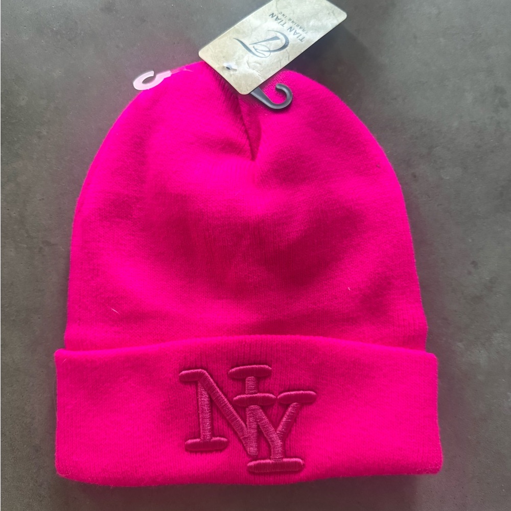 NY Embroidered Pink Beanie